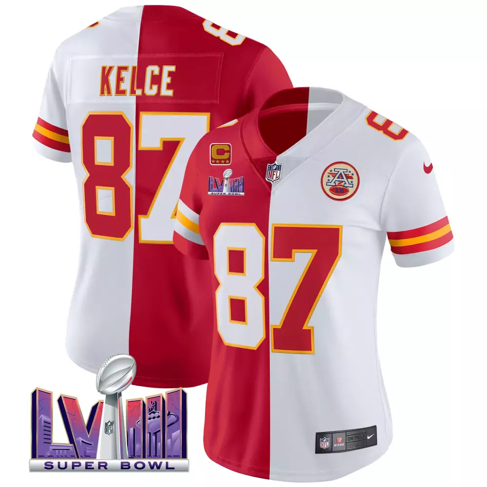 travis kelce split womens kansas city chiefs super bowl lviii patch vapor jersey v4 all stitched