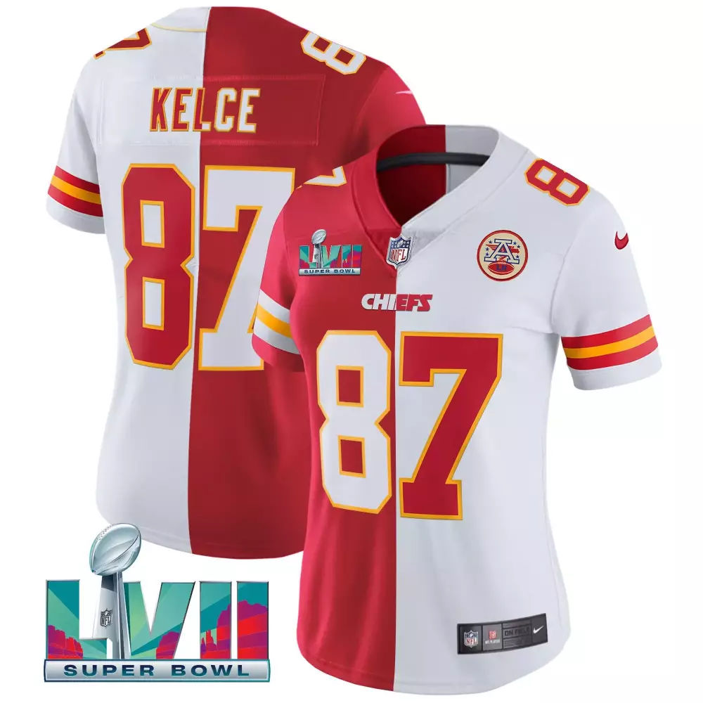 travis kelce split womens kansas city chiefs super bowl lviii patch vapor jersey v4 all stitched