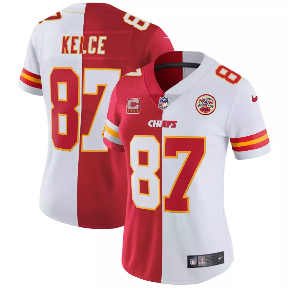 travis kelce split womens kansas city chiefs super bowl lviii patch vapor jersey v4 all stitched