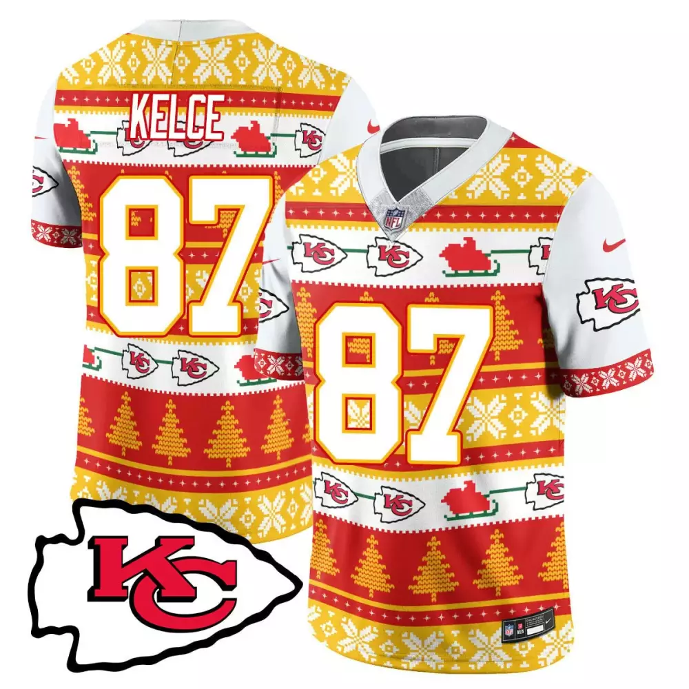 travis kelce white mens kansas city chiefs 2024 christmas vapor limited jersey printed