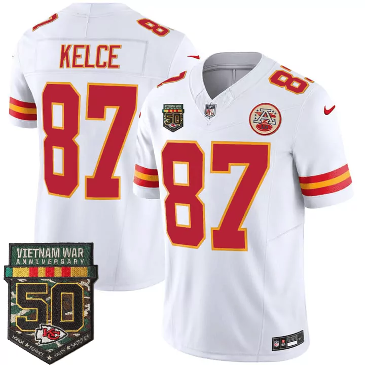 travis kelce white mens kansas city chiefs 2024 christmas vapor limited jersey printed