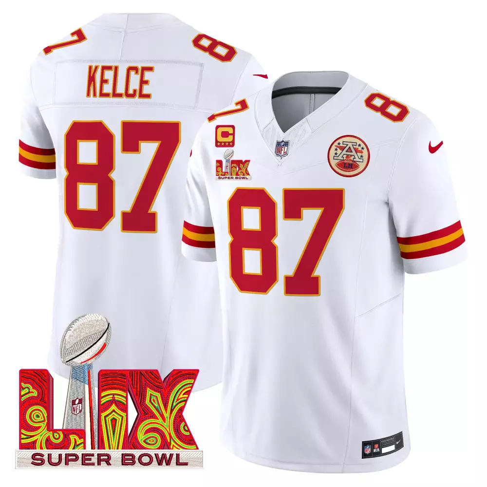 travis kelce white mens kansas city chiefs super bowl lix patch vapor limited jersey all stitched