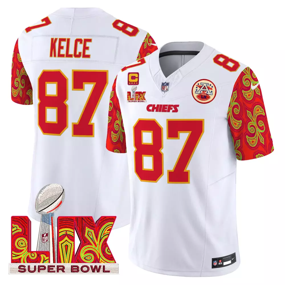 travis kelce white mens kansas city chiefs super bowl lix patch vapor limited jersey all stitched