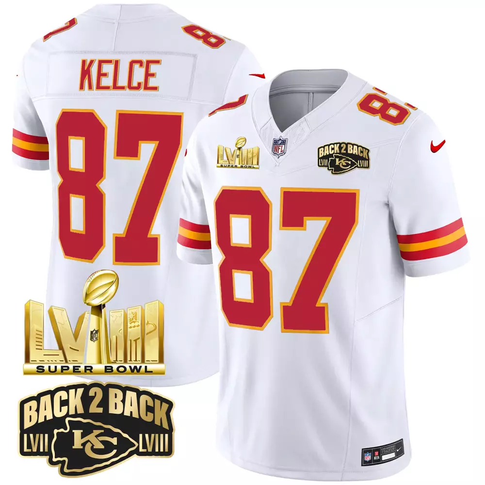 travis kelce white mens kansas city chiefs super bowl lvii red gold vapor jersey all stitched