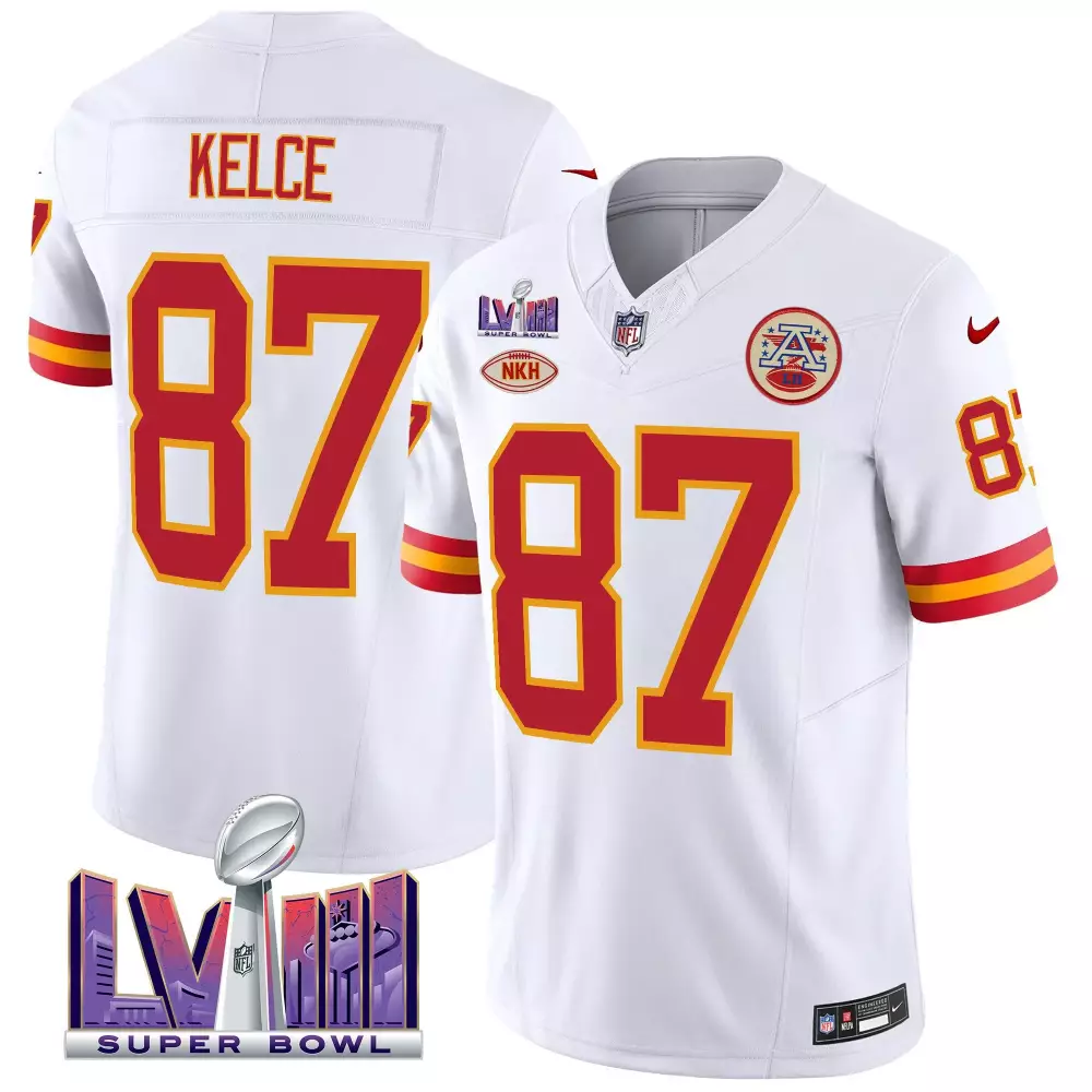 Travis Kelce Kansas City Chiefs Throwback Super Bowl LVIII Vapor Jersey | Stitched White | Limited Edition Fan Gear | For Men, Women & Youth