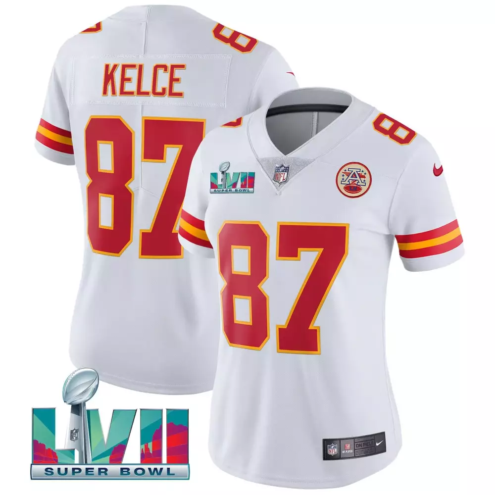 travis kelce white womens kansas city chiefs super bowl lvii red gold vapor jersey all stitched
