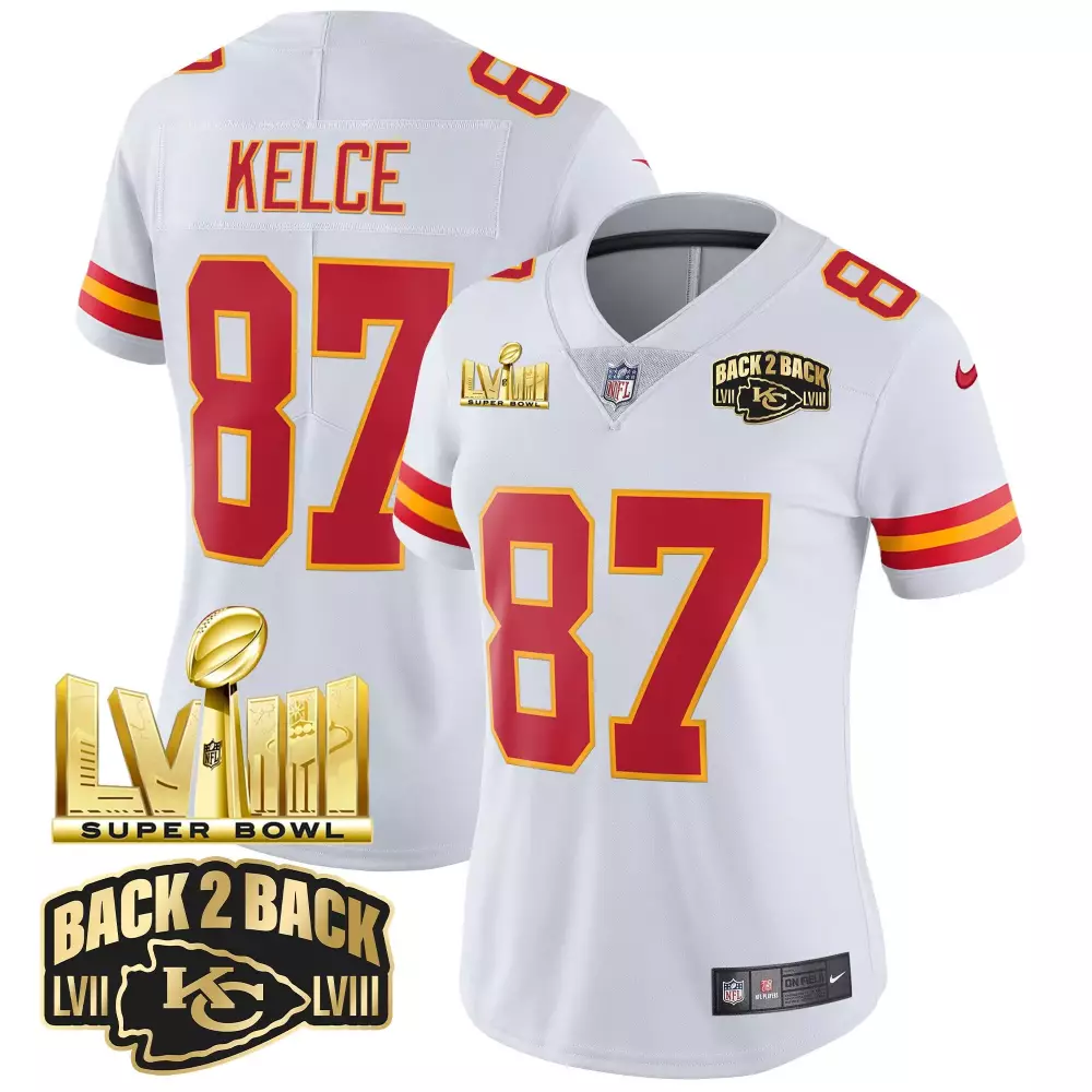 travis kelce white womens kansas city chiefs super bowl lvii red gold vapor jersey all stitched