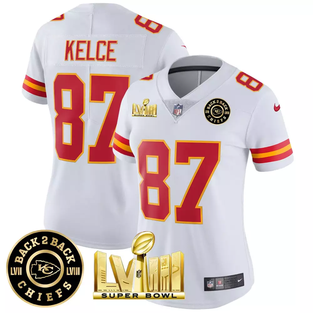 travis kelce white womens kansas city chiefs super bowl lvii red gold vapor jersey all stitched