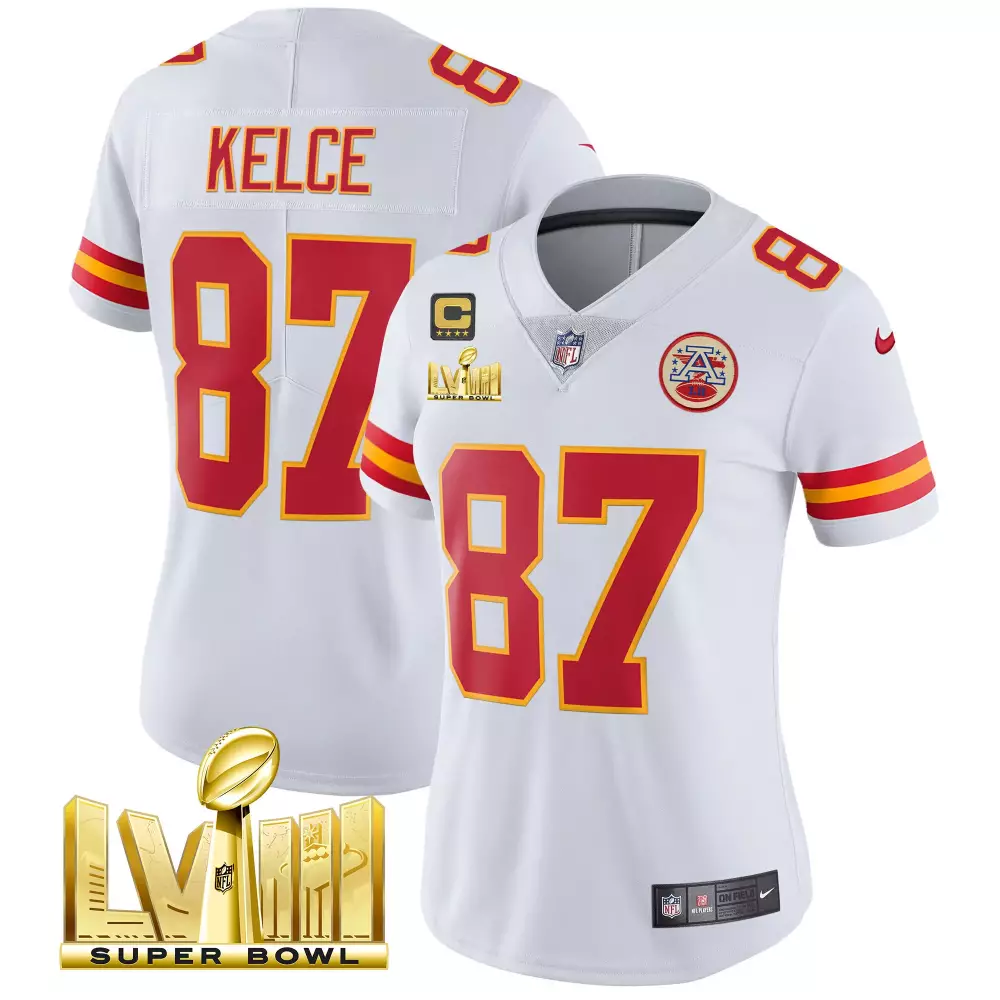 travis kelce white womens kansas city chiefs super bowl lvii red gold vapor jersey all stitched