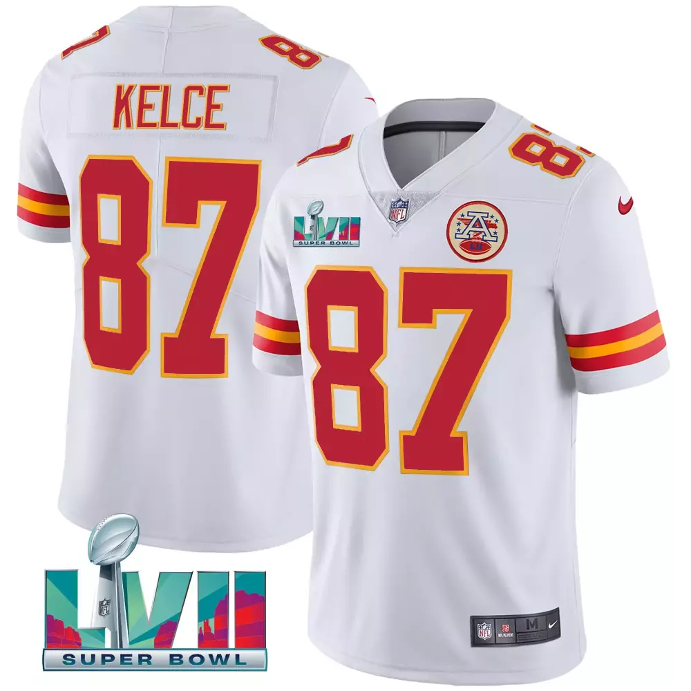travis kelce white womens kansas city chiefs super bowl lviii gold patch vapor jersey v2 all stitched