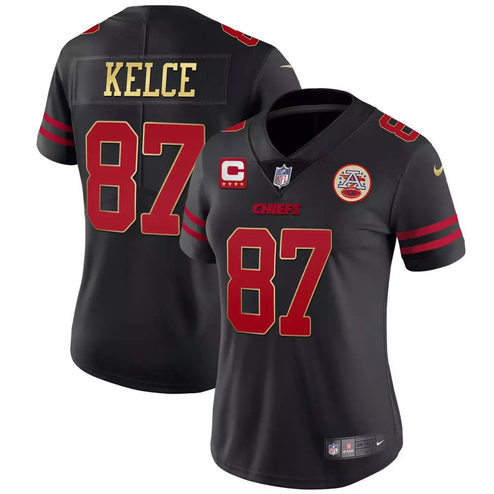 travis kelce women kansas city chiefs black red vapor jersey all stitched