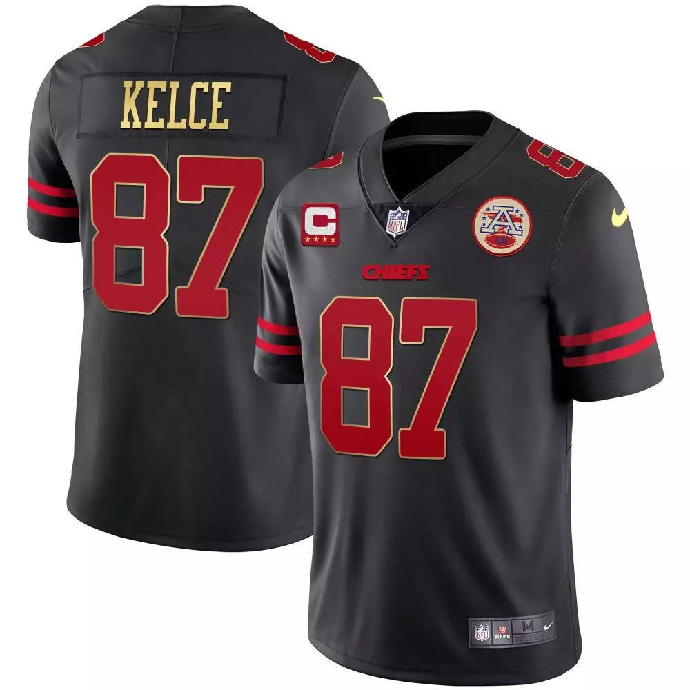 travis kelce youth kansas city chiefs black red vapor jersey all stitched