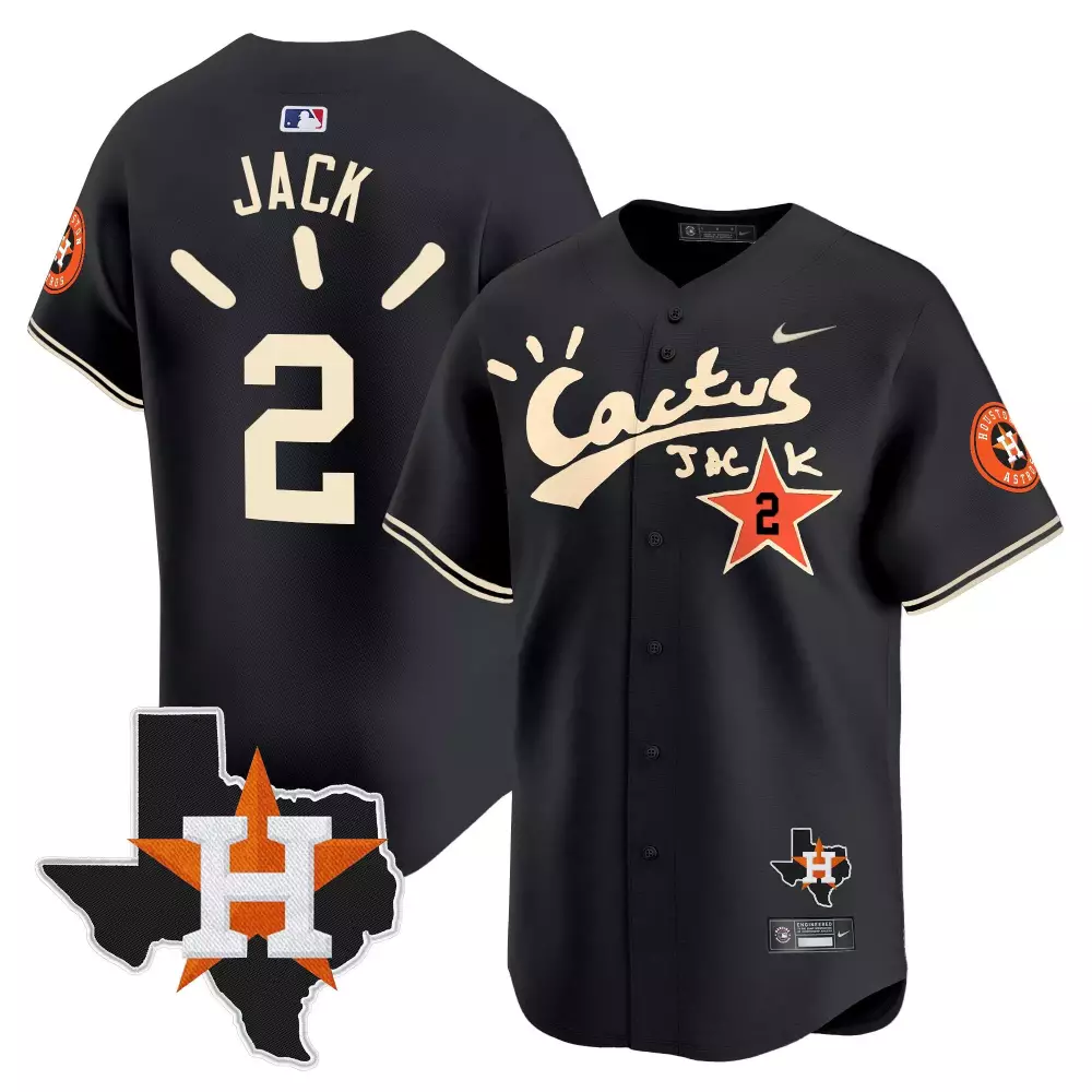 Travis Scott Houston Astros Cactus Jack Black Jersey | Vapor Premier Limited Edition Texas Patch V5 | Stitched Fan Gear for Men, Women & Youth