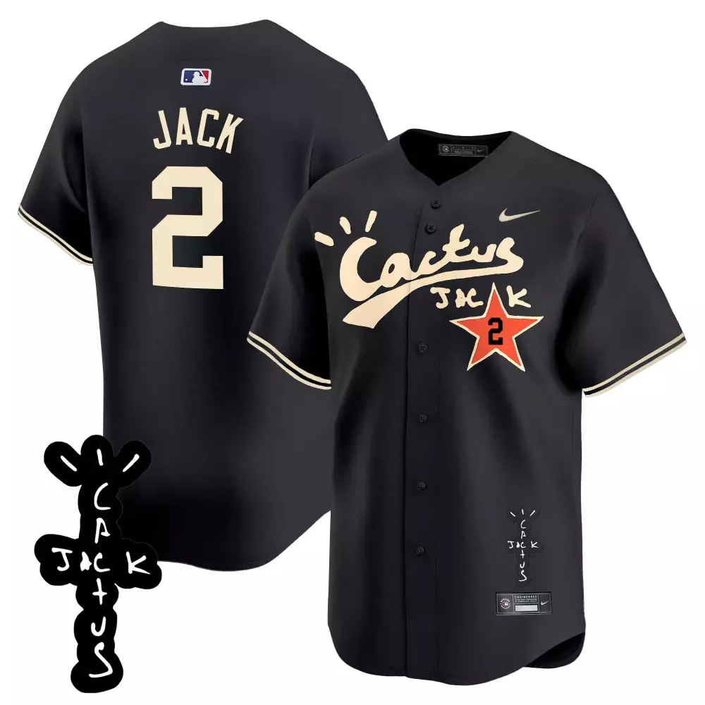 Travis Scott Houston Astros Cactus Jack Black Jersey | Vapor Premier Limited Edition Texas Patch V5 | Stitched Fan Gear for Men, Women & Youth