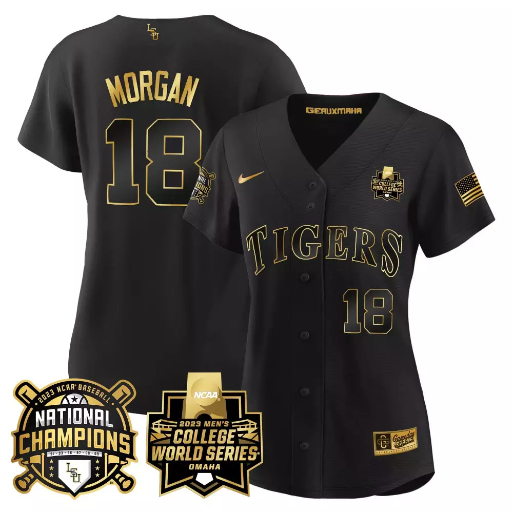 tre morgan black gold mens lsu tigers 2023 national champions jersey all stitched
