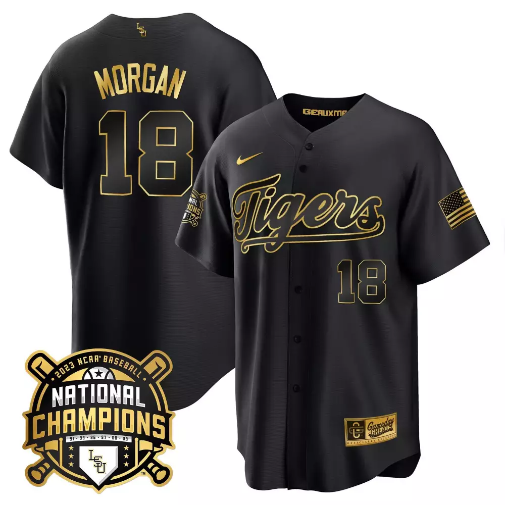 tre morgan black gold youths lsu tigers 2023 national champions gold cool jersey v2 all stitched