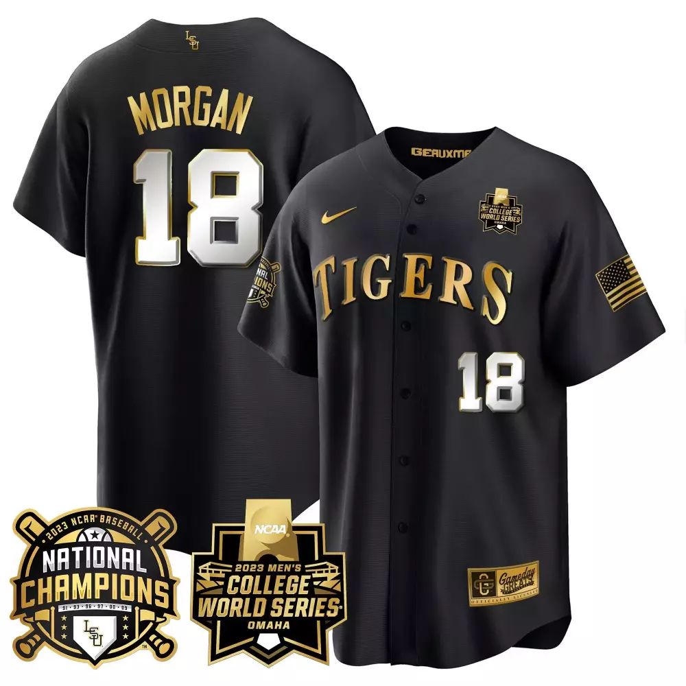 tre morgan black gold youths lsu tigers 2023 national champions gold cool jersey v2 all stitched