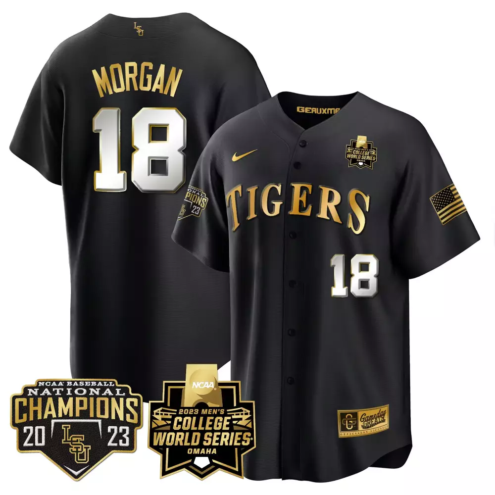 tre morgan black gold youths lsu tigers 2023 national champions gold cool jersey v2 all stitched