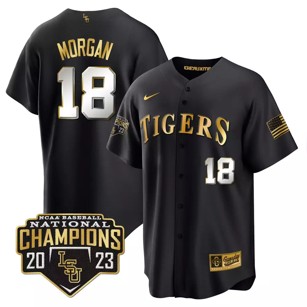 tre morgan black limited mens lsu tigers 2023 national champions gold cool jersey v5 all stitched