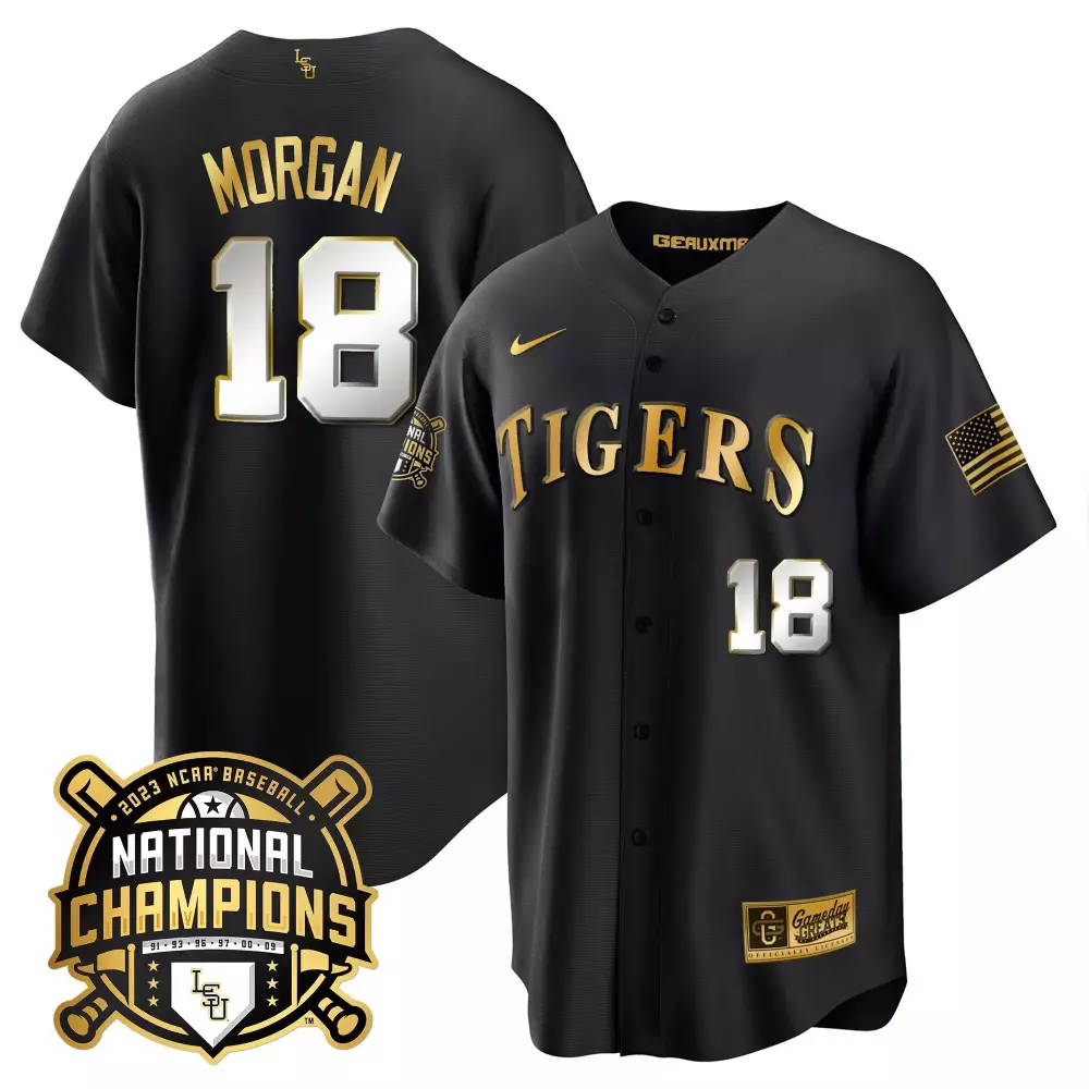 tre morgan black limited youths lsu tigers 2023 national champions gold cool jersey all stitched