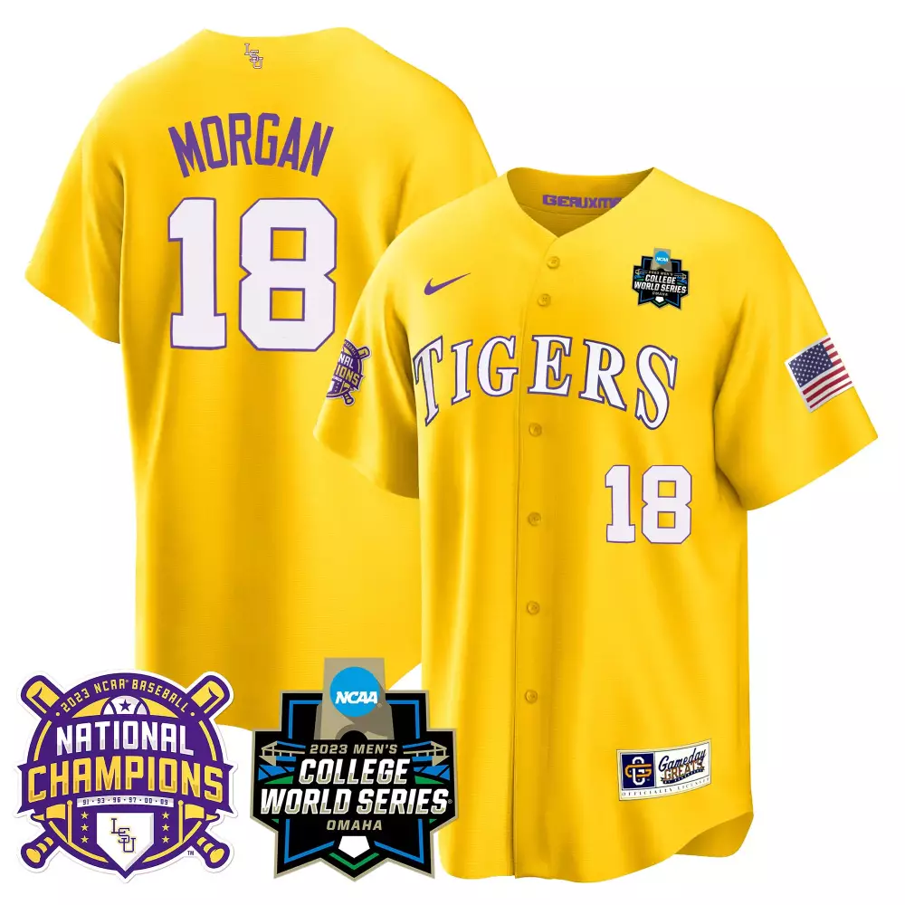 tre morgan gold mens lsu tigers 2023 national champions gold cool jersey v3 all stitched