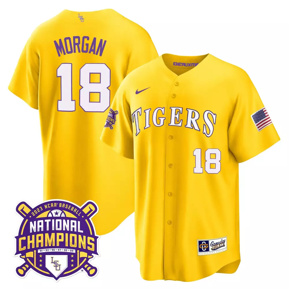 tre morgan gold youths lsu tigers 2023 national champions gold cool jersey all stitched
