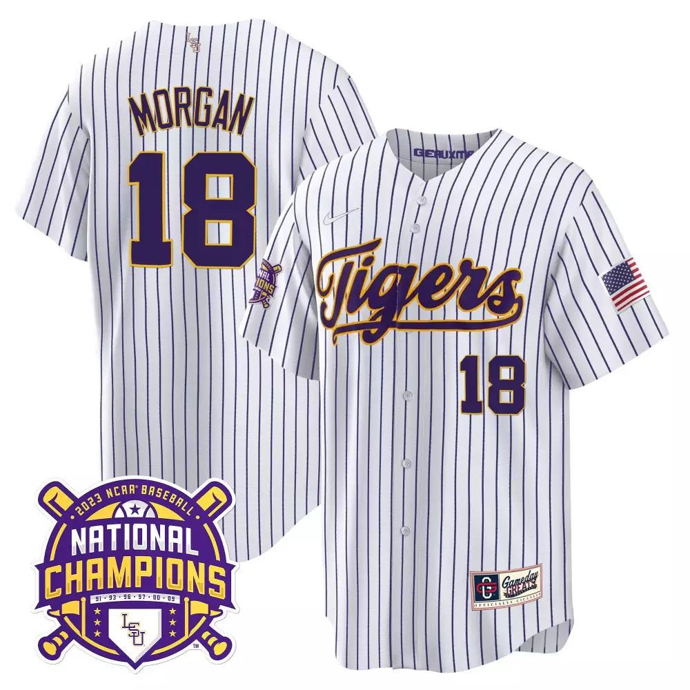 tre morgan pinstripe womens lsu tigers 2023 national champions gold jersey v3 all stitched