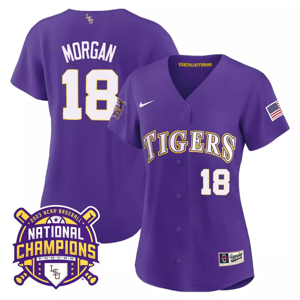 tre morgan purple womens lsu tigers 2023 national champions gold cool jersey all stitched