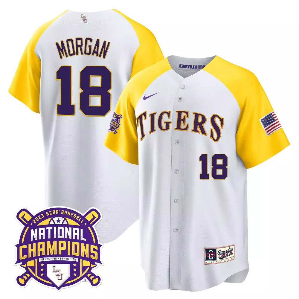 tre morgan white alternate mens lsu tigers 2023 champions alternate color sleeves jersey all stitched