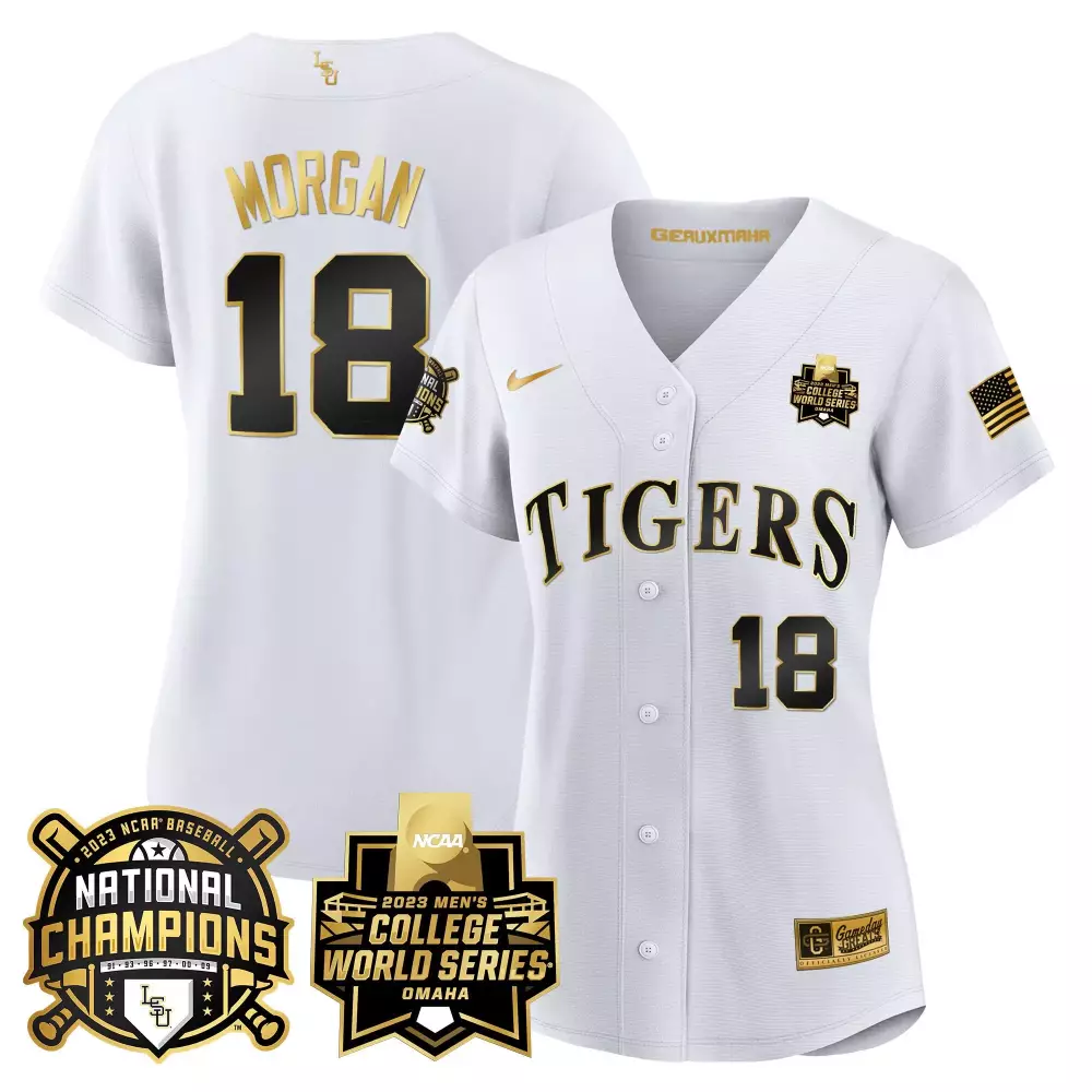 tre morgan white gold womens lsu tigers 2023 national champions gold jersey v3 all stitched