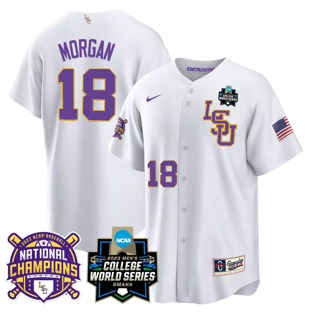 tre morgan white lsu mens lsu tigers 2023 national champions gold cool jersey v3 all stitched