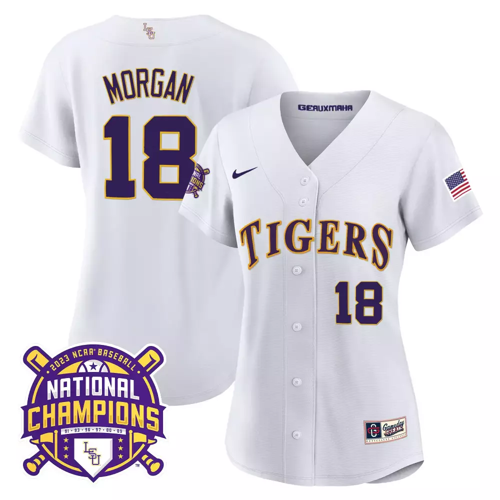 tre morgan white womens lsu tigers 2023 national champions gold cool jersey all stitched