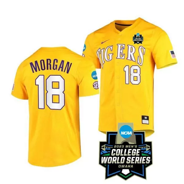 tre morgan yellow mens lsu tigers college baseball world series jersey all stitched
