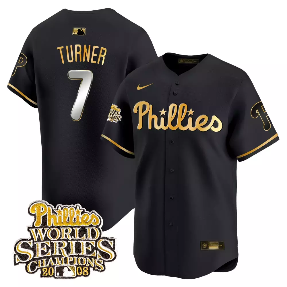 Trea Turner Black Gold Men's Philadelphia Phillies 2008 World Series Champions Patch Vapor Premier Limited Jersey | All Stitched | For Men, Women & Youth