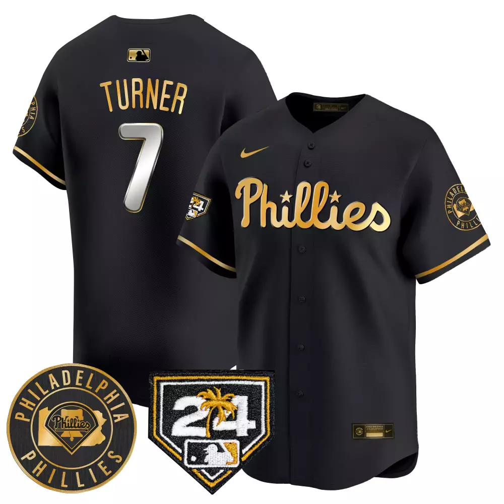 Trea Turner Black Gold Men's Philadelphia Phillies 2024 Spring Training Patch Vapor Premier Limited Jersey V2 | All Stitched | For Men, Women & Youth