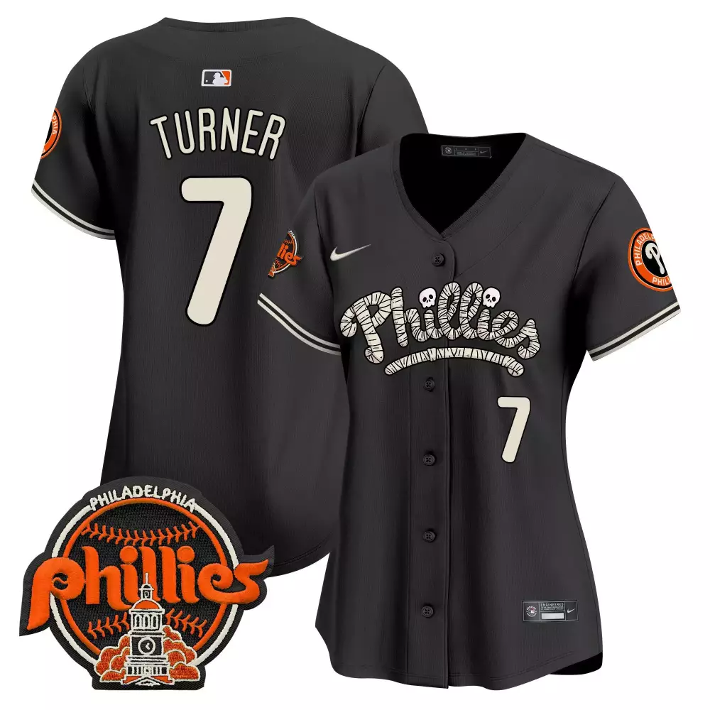 Trea Turner Black Phillies Halloween Vapor Premier Jersey | Limited Edition Stitched Fan Gear for Women | For Men, Women & Youth