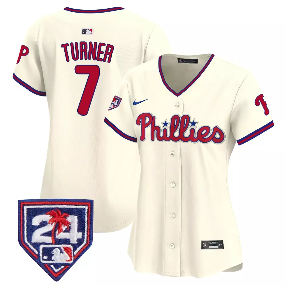 Trea Turner Philadelphia Phillies Cream Women's 2024 Spring Training Patch Vapor Premier Limited Jersey | All Stitched Fan Gear | For Women