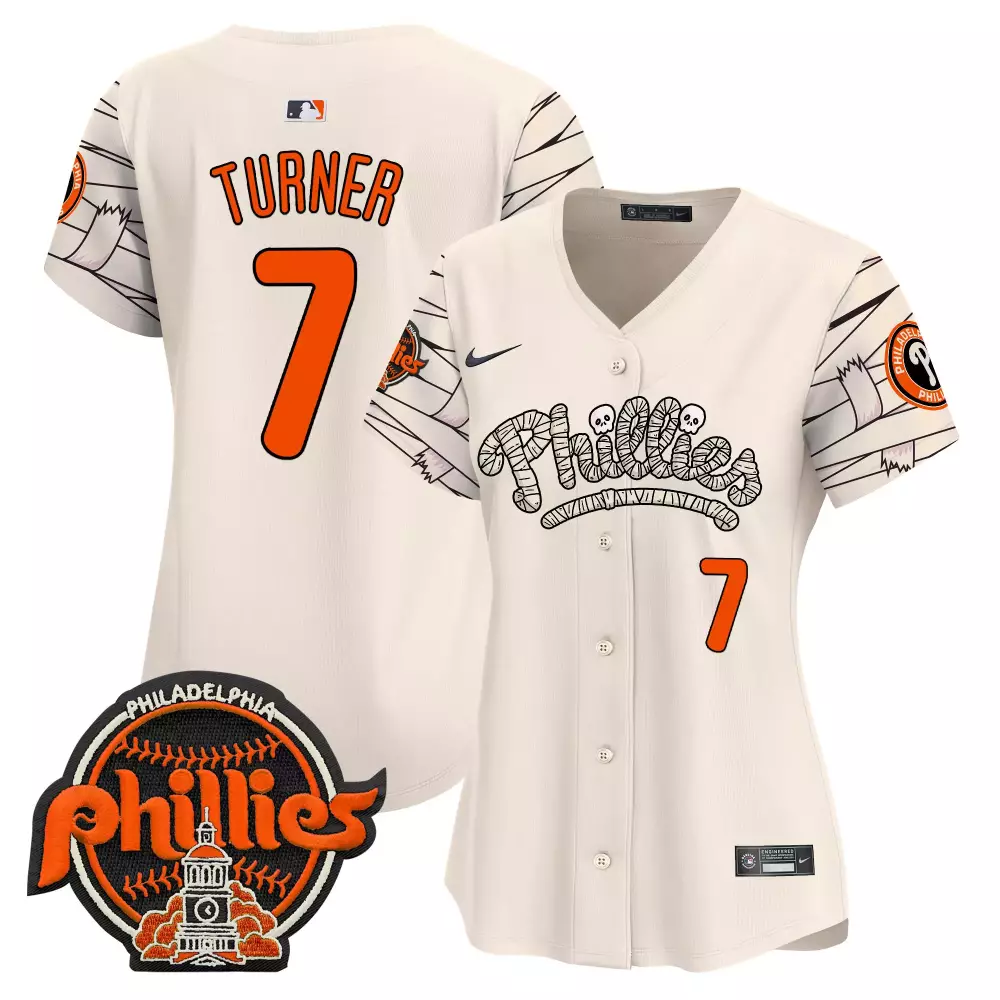 Trea Turner Philadelphia Phillies Cream Women's Halloween Vapor Premier Limited Jersey V2 | All Stitched Fan Gear | For Women