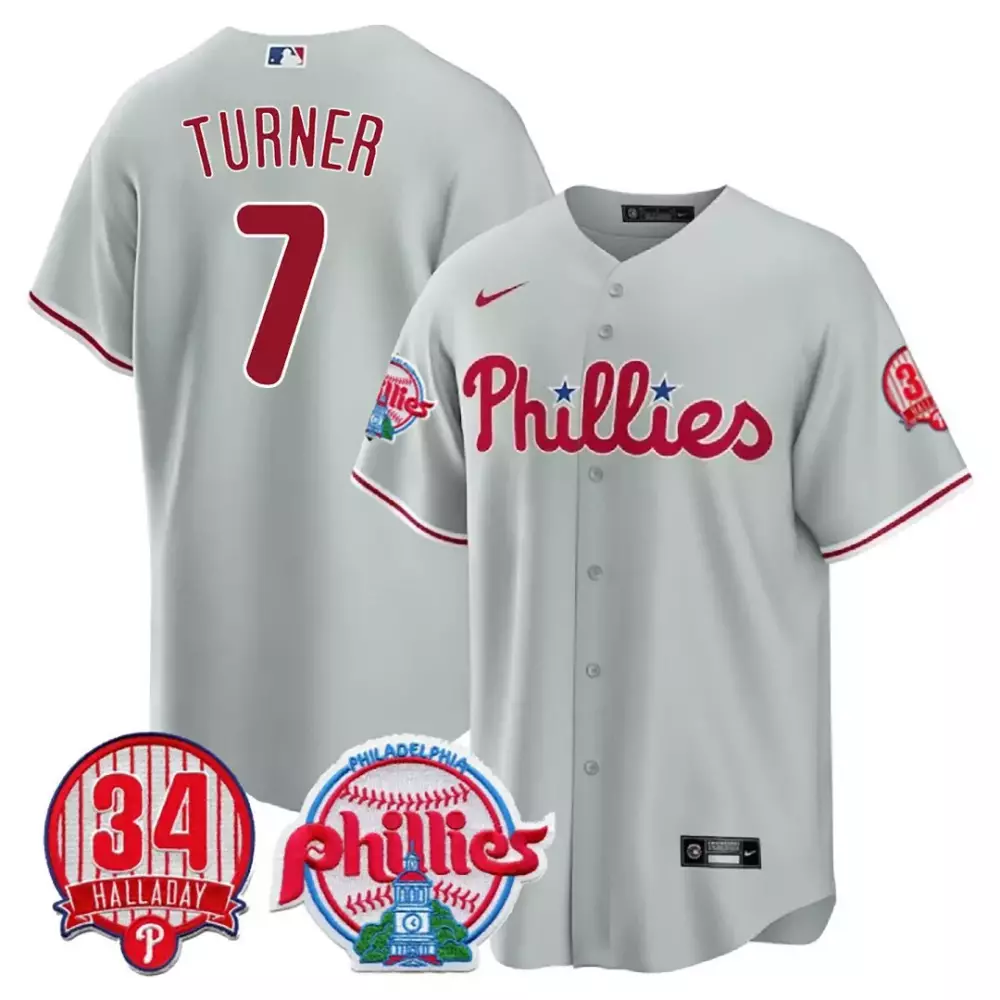 trea turner gray mens philadelphia phillies red october patch cool base jersey all stitched