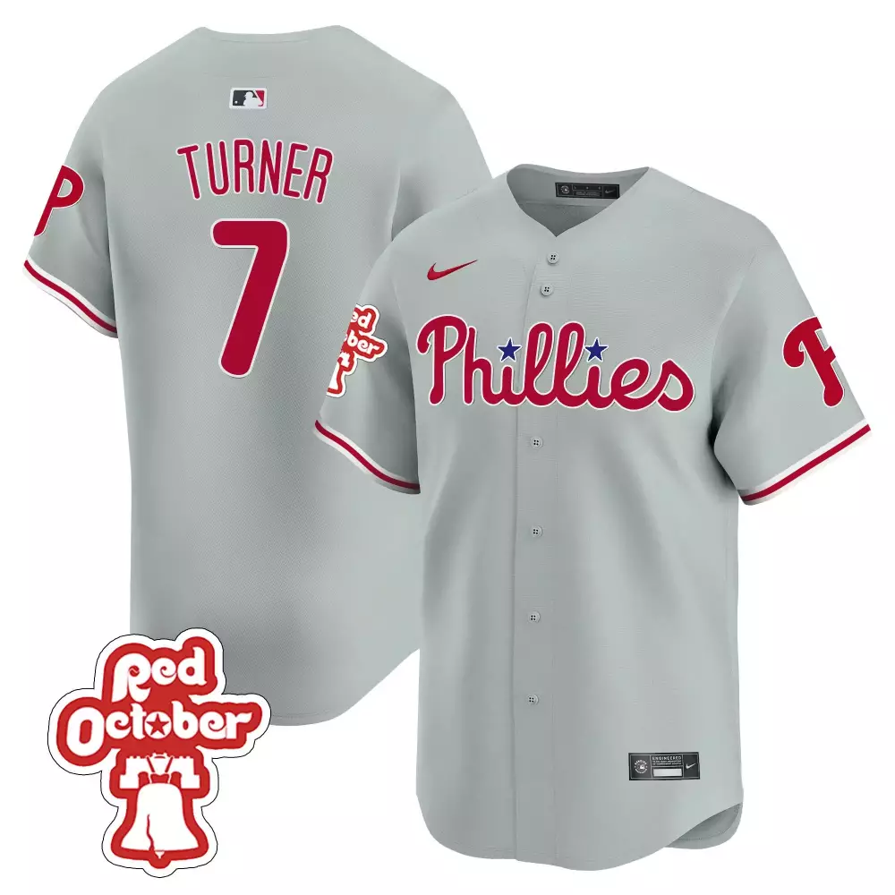 trea turner gray road mens philadelphia phillies red octorber patch vapor premier limited jersey