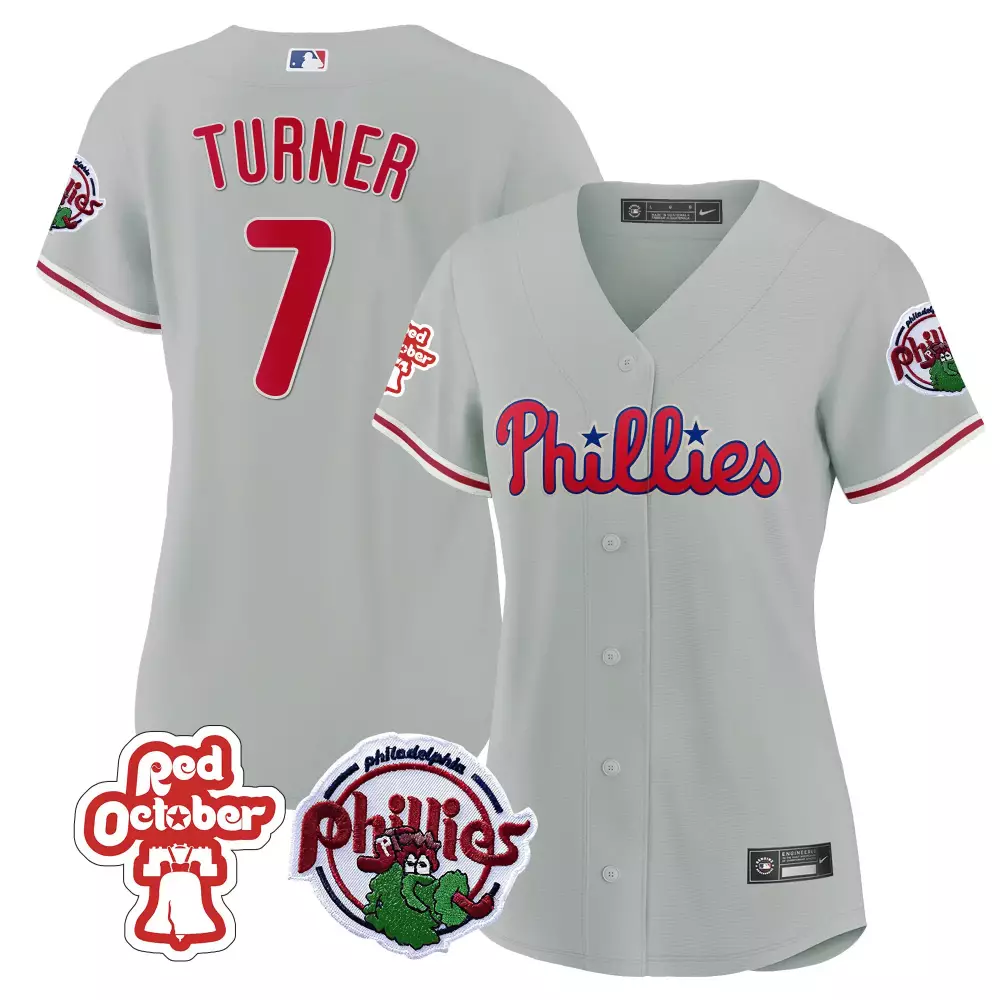 trea turner gray road mens philadelphia phillies red octorber patch vapor premier limited jersey