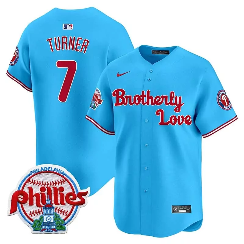 Trea Turner Light Blue Men's Phillies Jersey | Brotherly Love Patch | Vapor Premier Limited Edition | For Men, Women & Youth