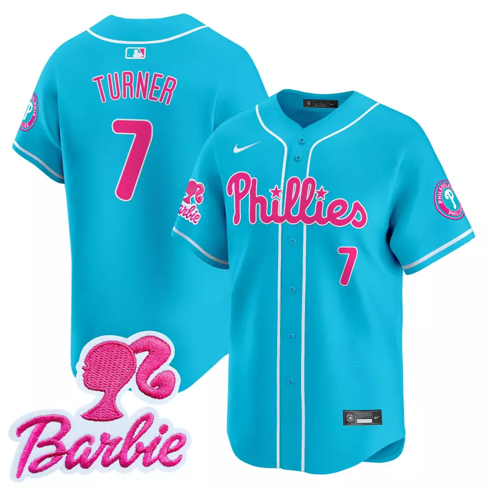 Trea Turner Light Blue Unisex Phillies Jersey | Bubblegum Pink Design | Vapor Premier Limited Edition | For Men, Women & Youth