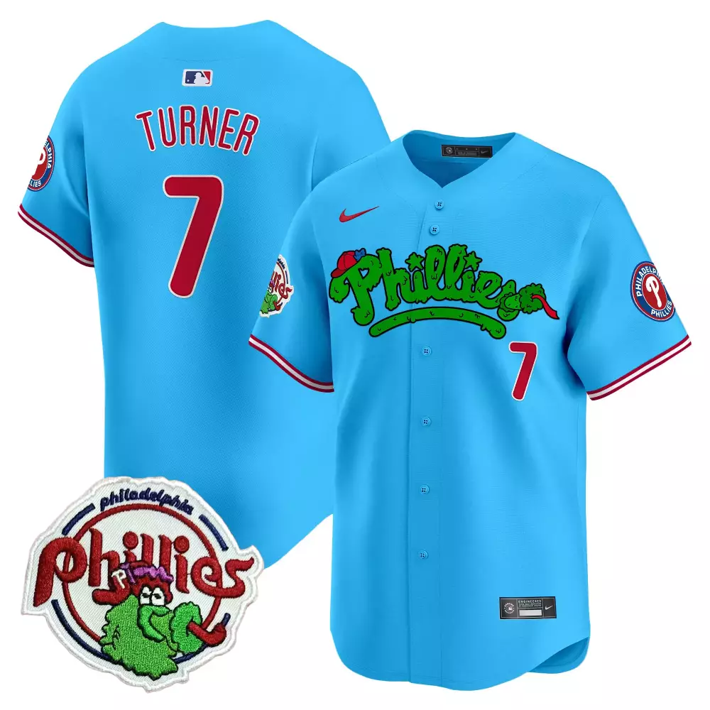 Trea Turner Light Blue Youth Philadelphia Phillies Phanatic Patch Vapor Premier Limited Jersey V2 | All Stitched Fan Gear | For Youth