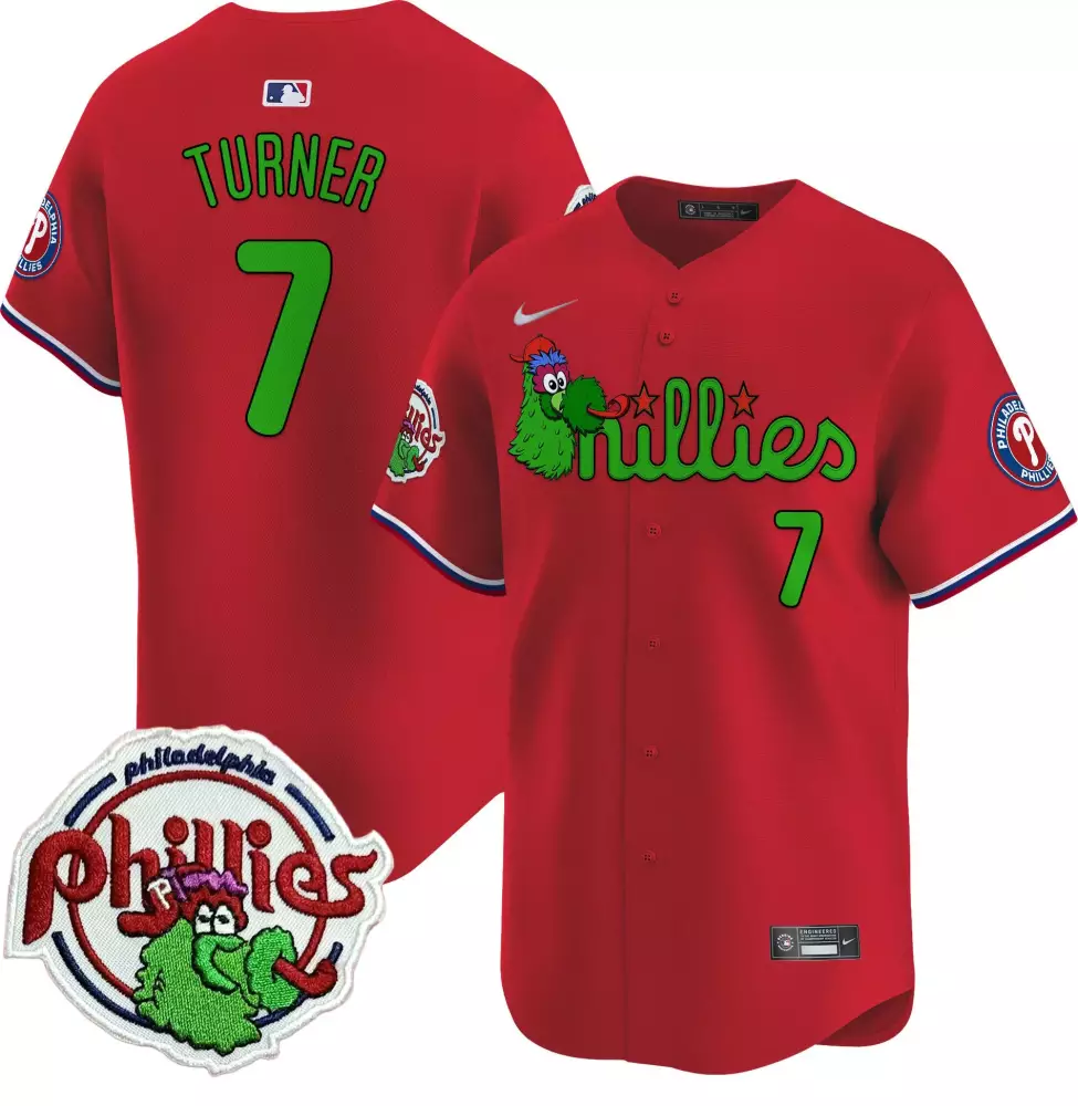 trea turner red mens philadelphia phillies phanatic patch vapor premier limited jersey v2 all stitched