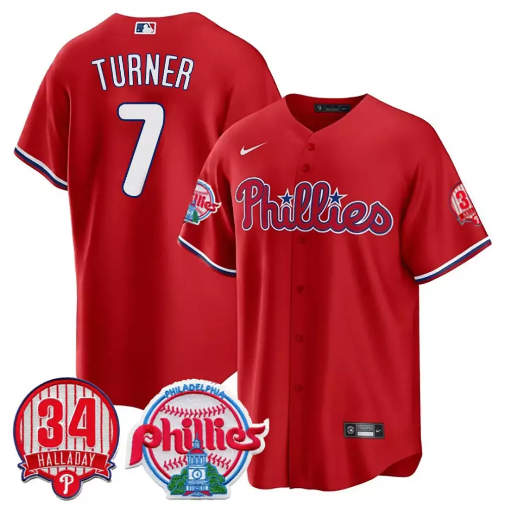 trea turner red mens philadelphia phillies red october patch cool base jersey all stitched