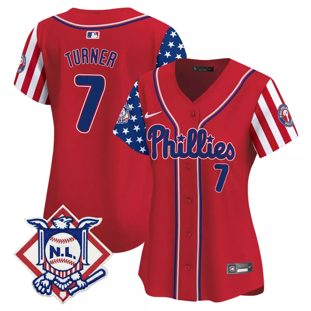 trea turner red womens philadelphia phillies 2024 fourth of july vapor premier limited jersey v2 all stitched