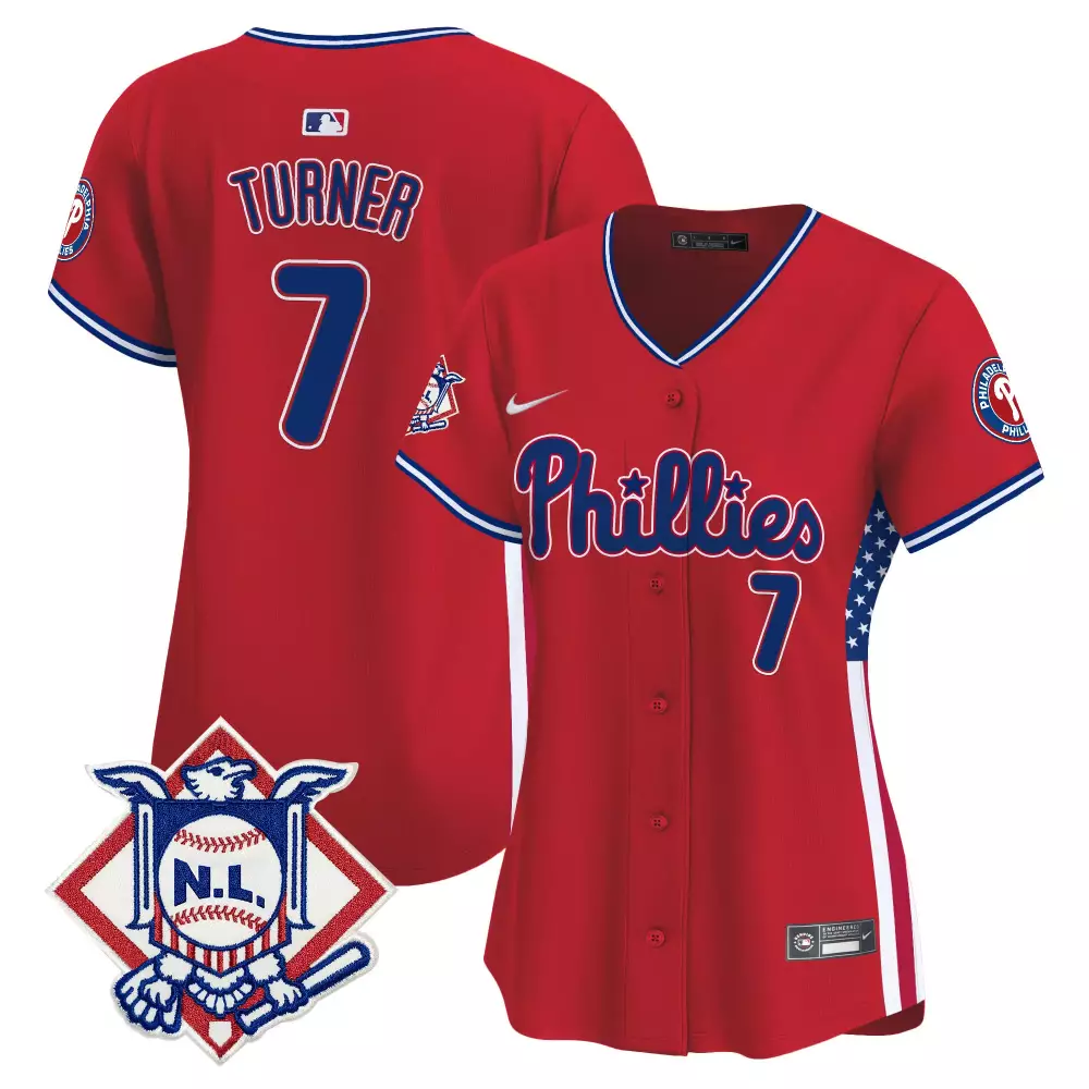 trea turner red womens philadelphia phillies 2024 fourth of july vapor premier limited jersey v2 all stitched