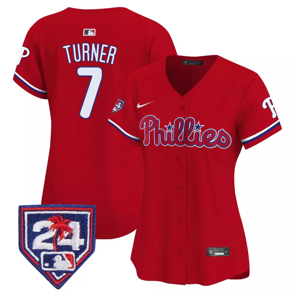 trea turner red womens philadelphia phillies 2024 fourth of july vapor premier limited jersey v2 all stitched