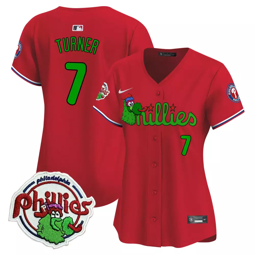 trea turner red womens philadelphia phillies phanatic patch vapor premier limited jersey v3 all stitched